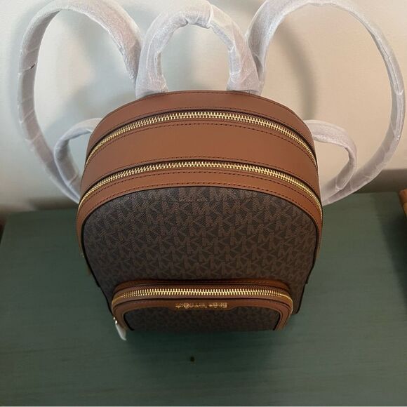 Michael‎ Kors Jaycee Medium Backpack Brown Signature MK Logo Leather Trim main image 6